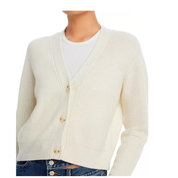 Luxurious 100% Cashmere V-Neck Novelty Stitch Cardigan By Aqua in Ivory - Picture 6 of 6